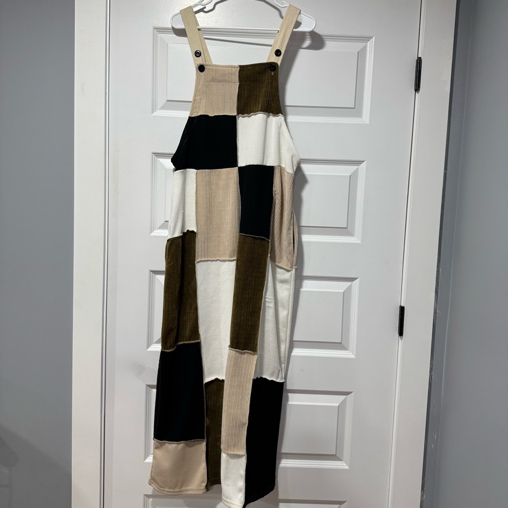 Patchwork Wide Leg Overalls NWT - image 2